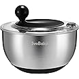 SveBake 5.3Qt Stainless Steel Salad Spinner with Stop Button, BPA-Free Vegetable Lettuce Spinner, Transparent Lid & Drainage Hole, Non-Slip Base, Dishwasher Safe Fruit Washer