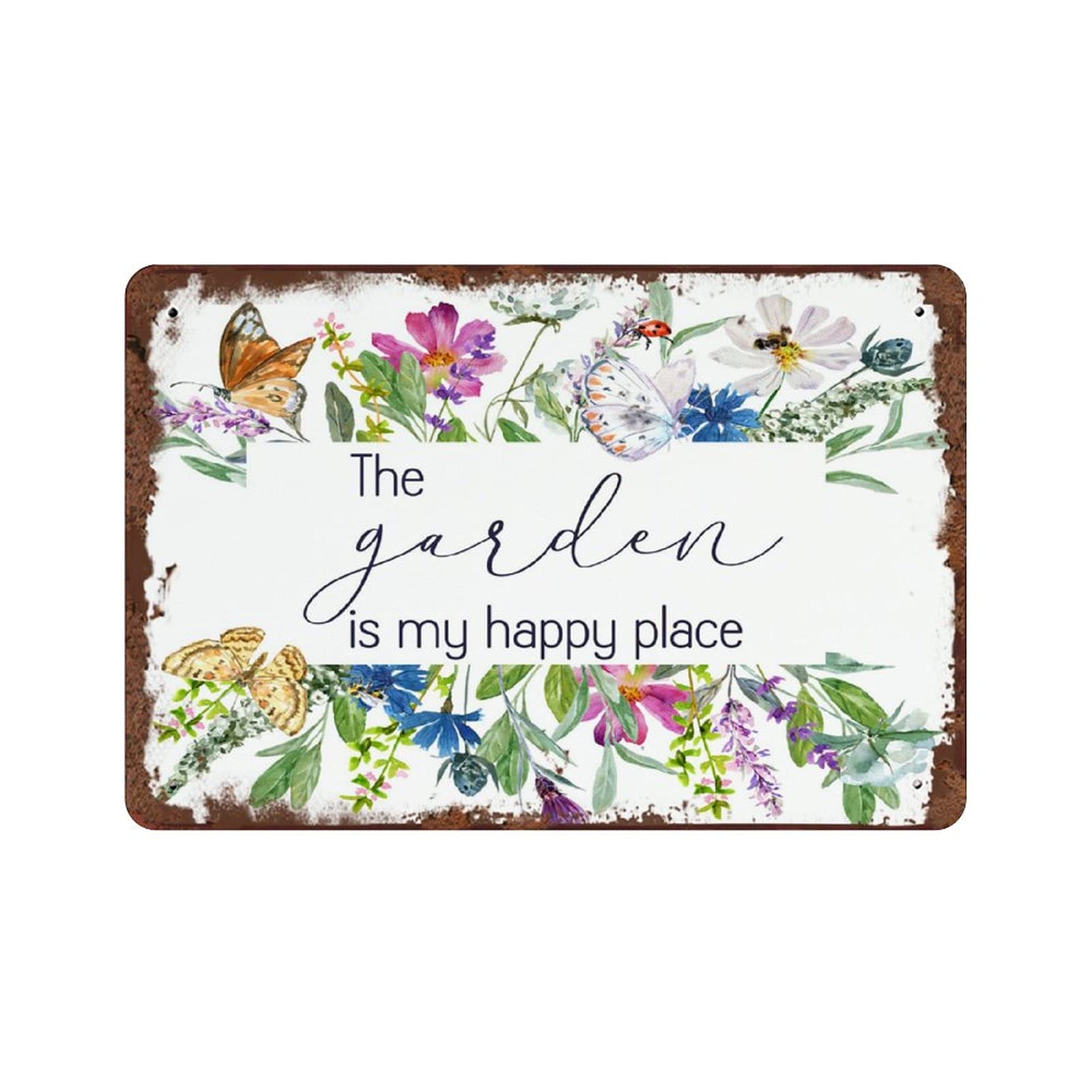 graman The Garden Is My Happy Place Vintage Art Poster Plaque Home Gardening Sign Watercolor Flowers She Shed Sign Greenhouse Art Diy Decor Plaque Poster Home Garage Wall Decor 8x12 Inch