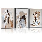 3Pcs Cowgirl Wall Art horse pictures wall decor cowboy boot Wall Decor Pictures western girls bedroom Canvas Posters Printsfor Room Bedroom Dorm Home Decoration 12x16in Unframed