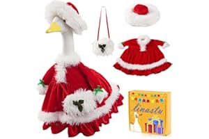LINASTU Porch Goose Outfits Set 23" Christmas Outfits Set Porch Goose Cloth with Plush Hat, Red Skirt and White Plush Bag for Yard Porch Lawn