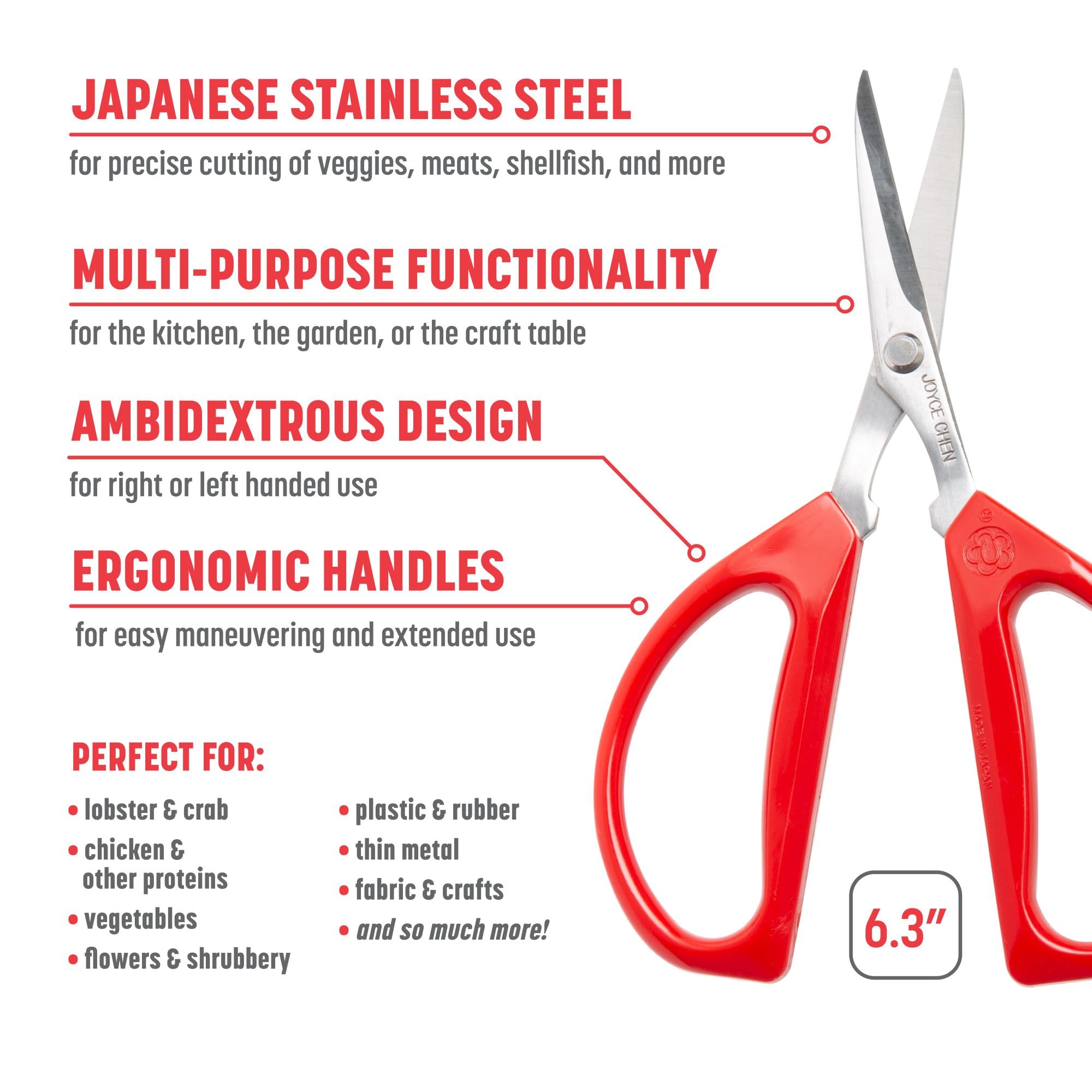 Joyce Chen Original Unlimited Kitchen Scissors All Purpose Kitchen Shears With Comfortable Handles, Red, 2 Pack