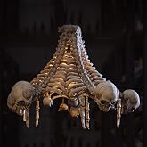 Ebros Gift Evil Resurrection Boneyard Ossuary Skulls Bones and Spines Pentagonal Ceiling Light Chandelier Lamp 20" High Macabre Death Skeletons Home Accent Halloween Decor