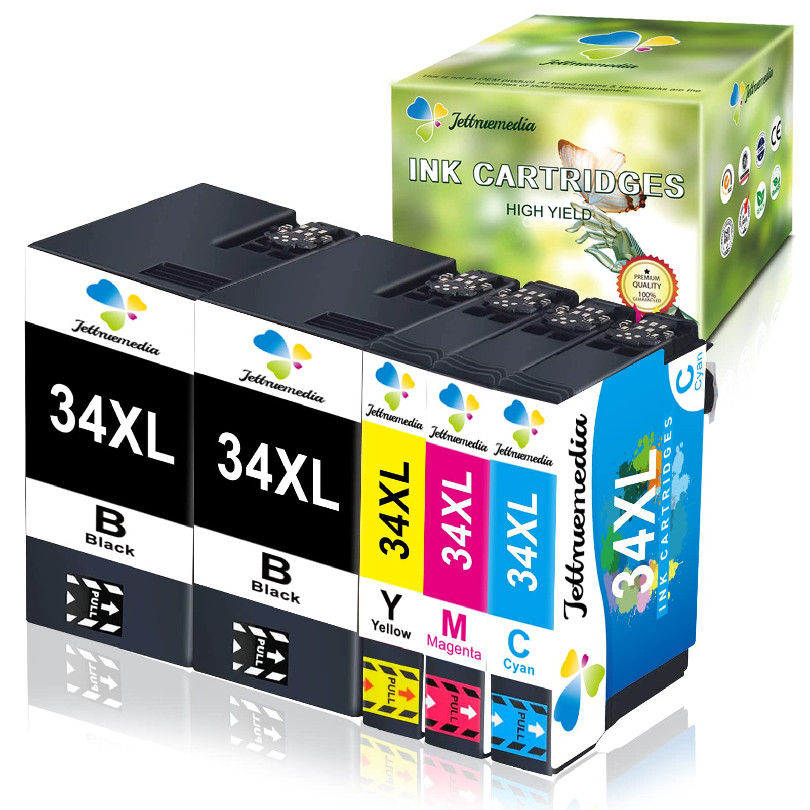 34XL Ink Cartridges Replacement for Epson 34 XL Ink Cartridge Compatible with Epson WorkForce Pro WF-3720 WF-3725 WF-3720DWF WF-3725DWF by Jettruemedia (5pack)
