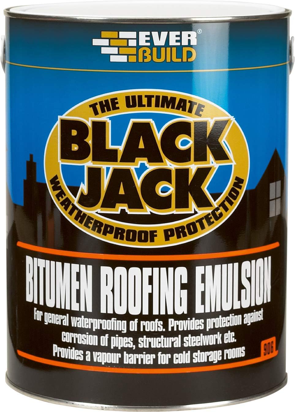 Sika Black Jack 906 Bitumen Roofing Emulsion - Waterproofer for Roofs - Black - 5 Litre, 5ltr