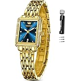 OLEVS Gold Watches for Women Square Luxury Business Rectangle Ladies Watches for Woman with Date Water Resistant Ladies Watch for Small Wrists Reloj para Mujer Diamond Blue/Green/Black/White/Gold