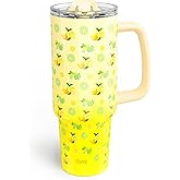 YOME 40 oz Lemon Yellow Tumbler with Handle and Flip Straw for Women | Stainless Steel Insulated Water Bottle | Keeps Drinks Cold | Dishwasher Safe | Cupholder Friendly | Gift Gym Travel Yoga