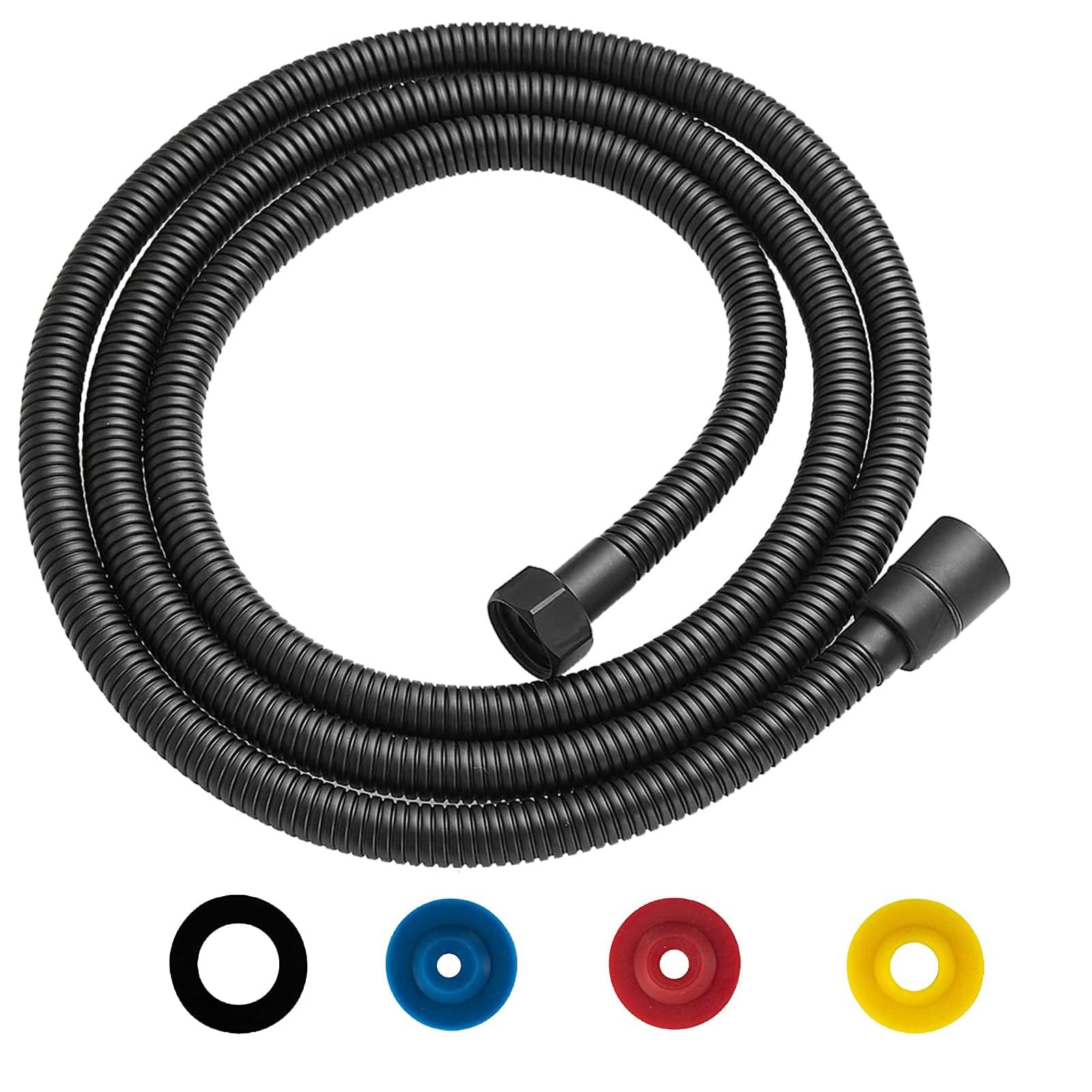 GEFIRE Stainless Steel Shower Hose, 2m, Black, Universal, Flexible, Heat Resistant, 4 Water Saving Flow Restrictors, Standard 1/2 Inch Connection