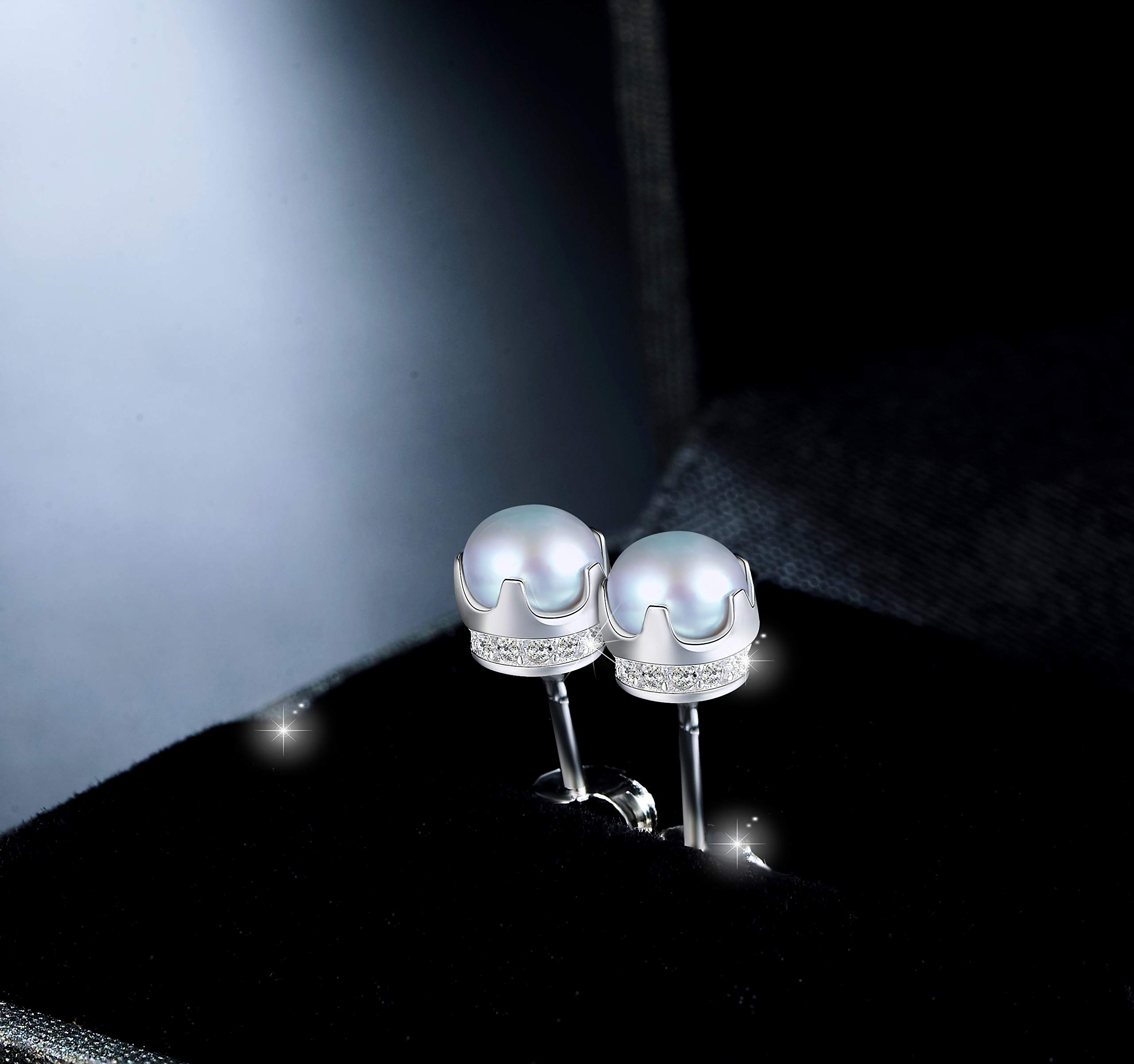 Ohrringe Damen, 5.5mm Perlen Ohrstecker, Berry elf Ohrstecker Silber 925 Set, 5A Zirkonia Damen Ohrstecker Silber Schmuck Damen (Perlenfarbe: Grau)