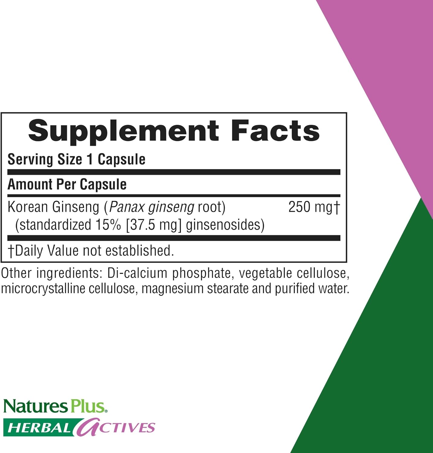 NaturesPlus Herbal Actives Korean Ginseng - 250 mg, 60 Vegan Capsules - Adaptogenic Herbal Supplement, Antioxidant - Vegetarian, Gluten-Free - 60 Servings: Health & Personal Care