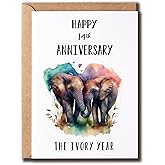 NTGifts Happy 14th Anniversary Card - The Ivory Year Card - Funny 14th Keepsake Card - 14 Years Wedding Congrats - Elephant Card