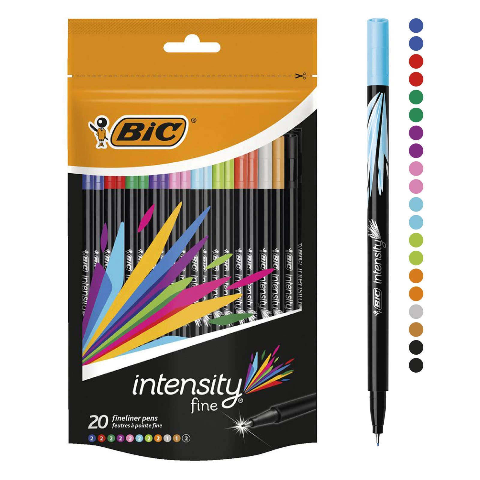 BIC Intensity Fine Felt Tip Pens, Assorted Vivid Colours for the School with a Fine Point (0.8 mm), Pack of 20