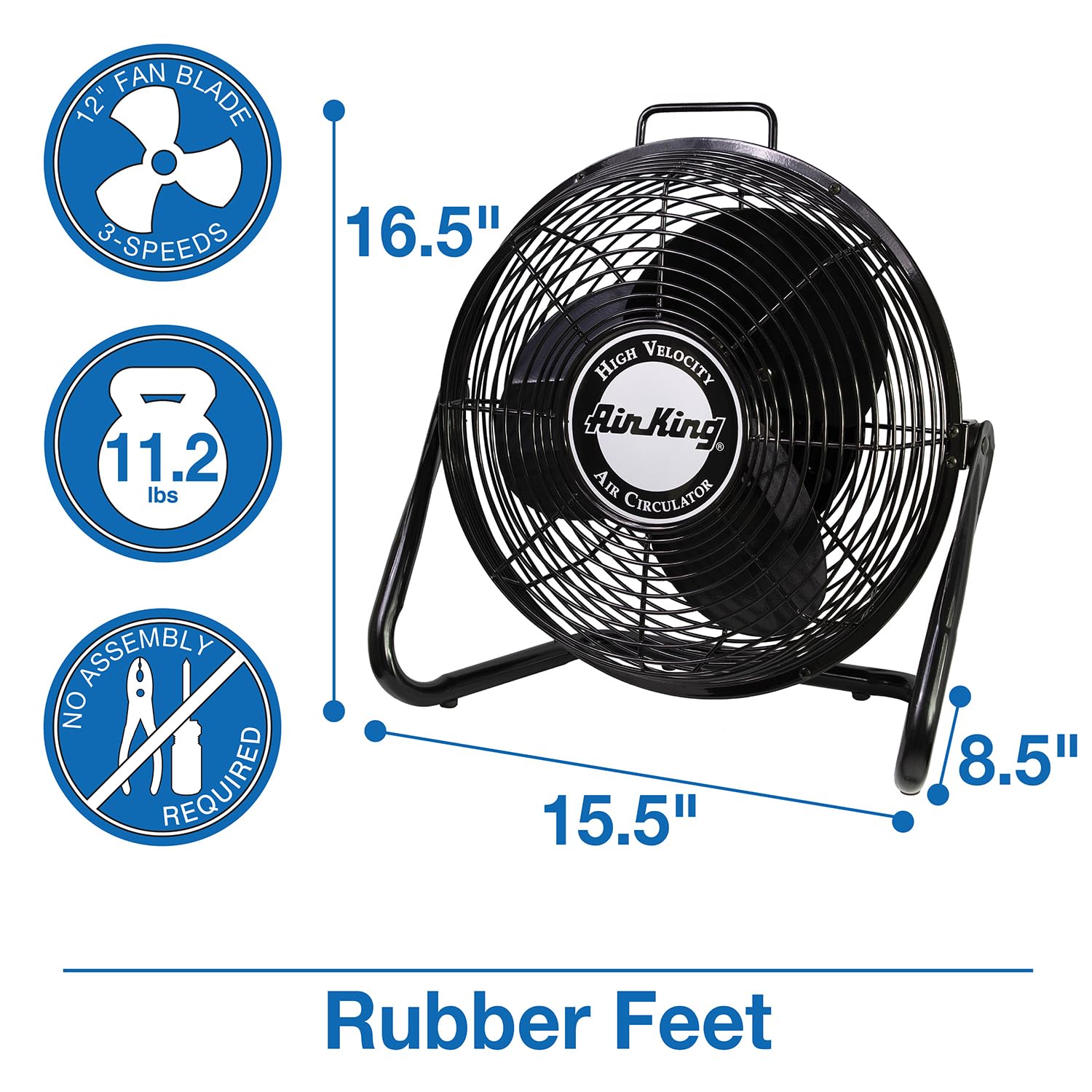 Air King 9212 12-Inch Industrial Grade High Velocity Pivoting Floor Fan , Black