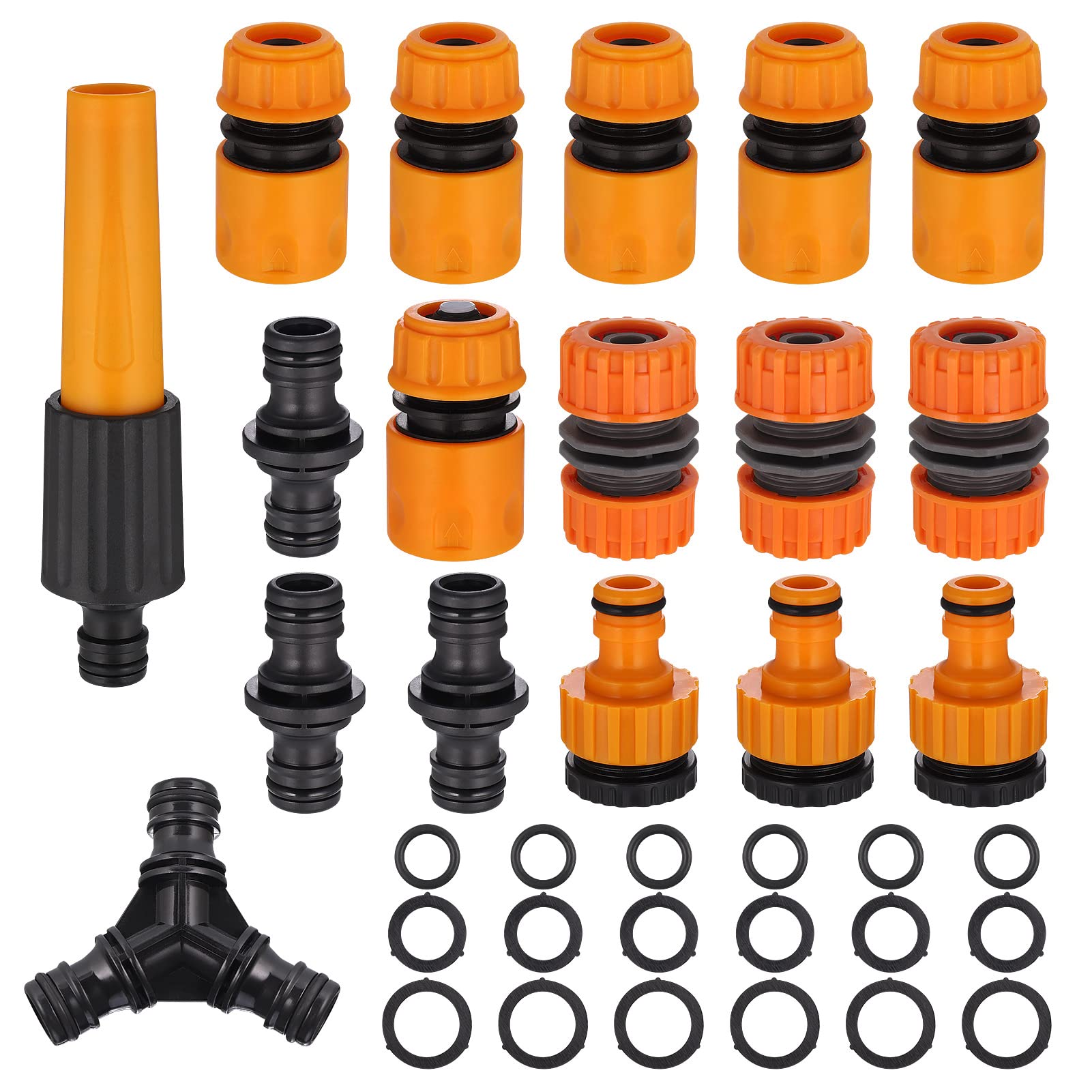 Hejo Hose Connector Kit 17 Pack, Universal Garden Tap Connector 1/2 Inch Reinforced ABS Material Garden Hose Coupling Accessories Quick Connection Leak-Free for Garden Hose Tap with Thread