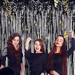 TONIFUL 3Pcs Black Door Streamers,3.2ft*8ft Black