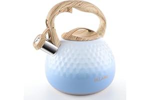 BELANKO 2.7 Quart Tea Kettle for Stovetop - Food Grade Stainless Steel with Diamond Texture, Designer Teapot Look, Cool-Touch Wood Pattern Handle, Whistling Spout - Gradient Blue