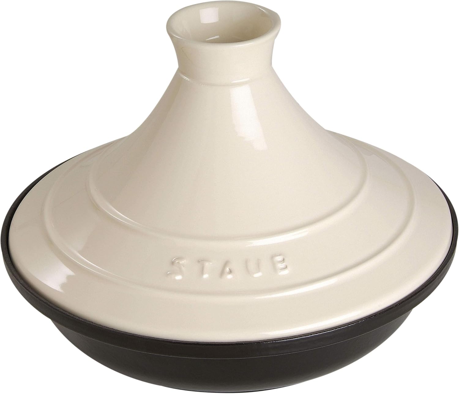 STAUB 28cm Cast Iron Tajine with Ceramic Lid for Traditional Moroccan Dishes - Black/Cream, 28 cm
