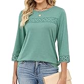 VIMPUNEC 3/4 Length Sleeve Womens Tops Lace Blouses Dressy Casual Shirts Summer Clothes