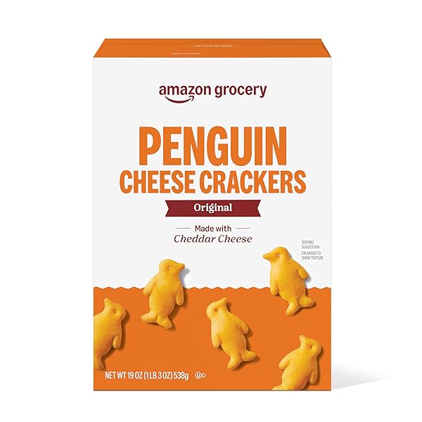 AMAZON GROCERY, PENGUIN CHEESE CRACKERS, MADE WITH CHEDDAR...