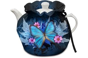Freewander Insulated Kettle Cover Teapots Cozy Tea Cosy Kitchen Tea Pot Dust Cover Breakfast Pot Cover Teapots Warmer Cover with Elastic Band,Blue Butterfly Print
