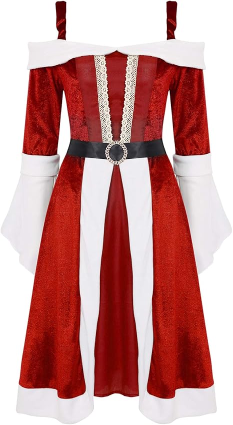 Freebily Vestito Babbo Natale Donna Natalizio Elfo Natale Vestito Senza Spalline Elegante Abito Da Sera Invernale Maniche Lunghe Medievale Costume Oktoberfest Vittoriano Amazon It Abbigliamento