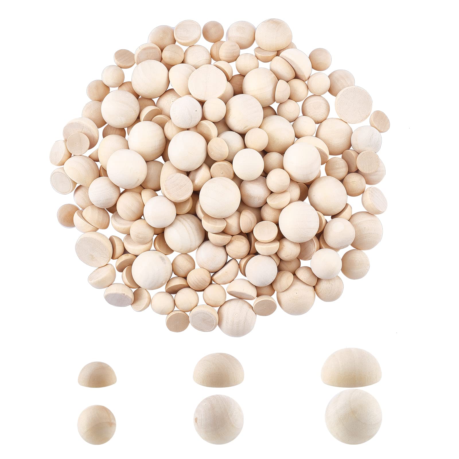 SUPERFINDINGS 200pcs Split Wood Balls Small Natural Unfinished Half Round Wooden Beads Decorative Wood Crafting Balls Unfinished Wood Sphere Cabochon for Crafts Making — image 1