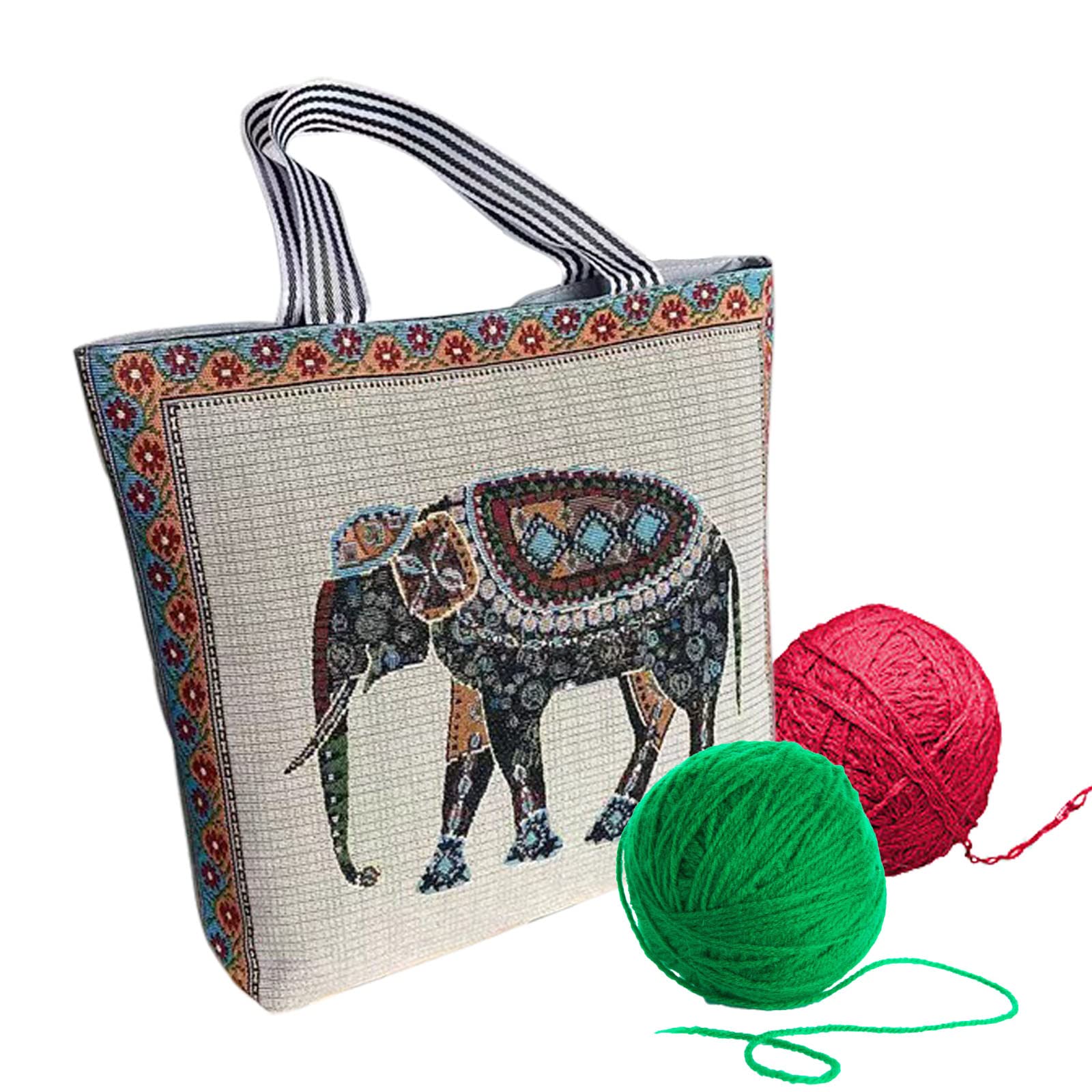 SETOFI Knitting Tote Bag, Large Knitting Bag Knitting Needle Bag with Zipper Elephant Pattern Crochet Bag for Yarn Knitting Needles Crochet Hooks(Type F)