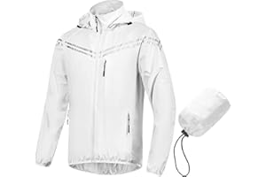 CREATMO US Men's Packable Waterproof Running Rain Coats Reflective Cycling Jacket Windbreaker With Removable Hood