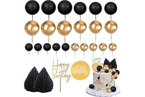 MEMOVAN 26pcs Man Cake Topper Black Boho Cake Topper Black Gold Balls Palm Leaves Black Gold Cake Decorations for Man Boy Bohemian Black Theme Wedding Baby Shower Birthday Party