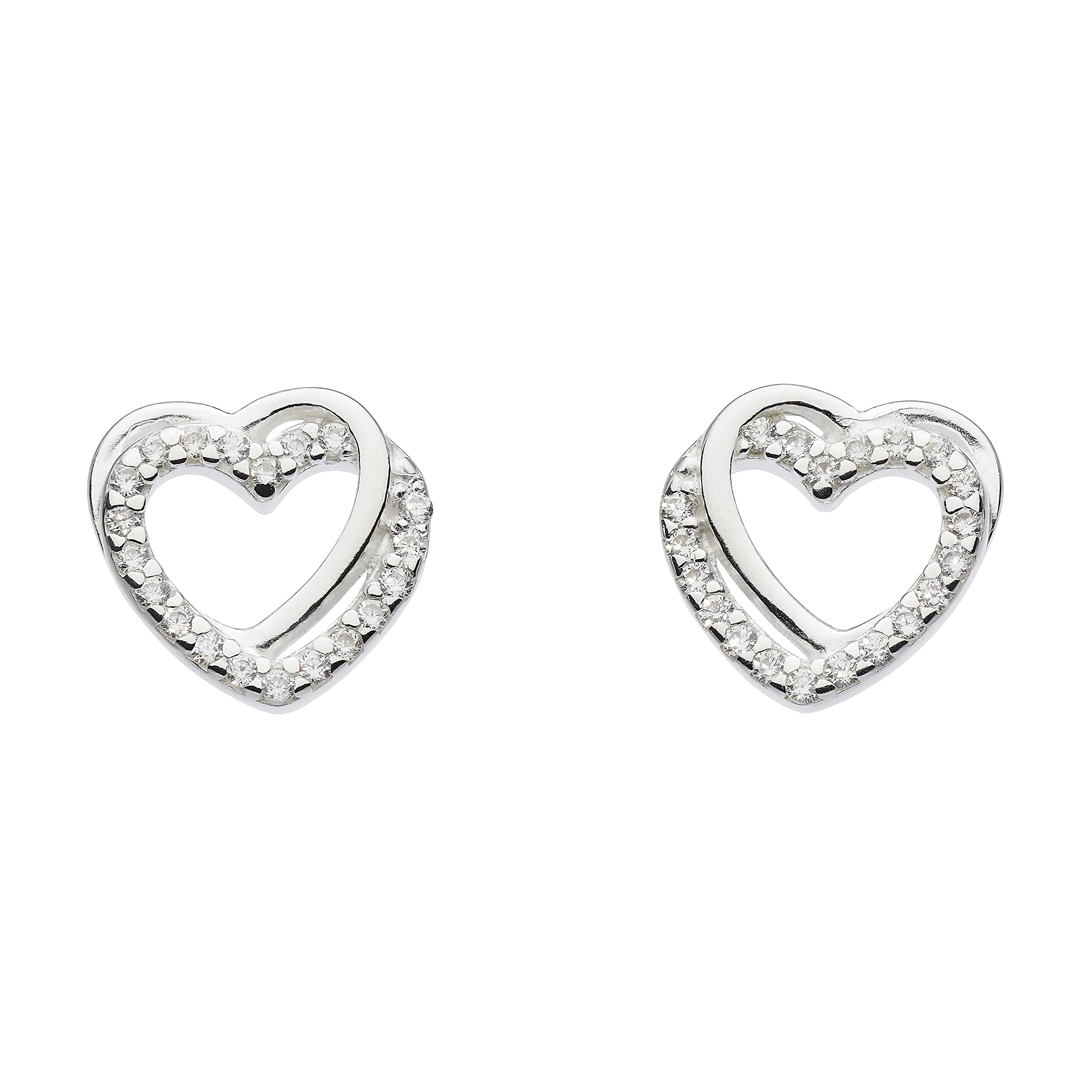 Dew Sterling Silver and Cubic Zirconia Entwined Heart Stud Earrings 3706CZ