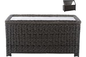 Krikacy Classic Wicker Patio Coffee Table with Storage, 40'' All-Weather Rattan Outdoor Coffee Tables, Tempered Glass Flip-Top, Waterproof for Porch Backyard, Dark Brown