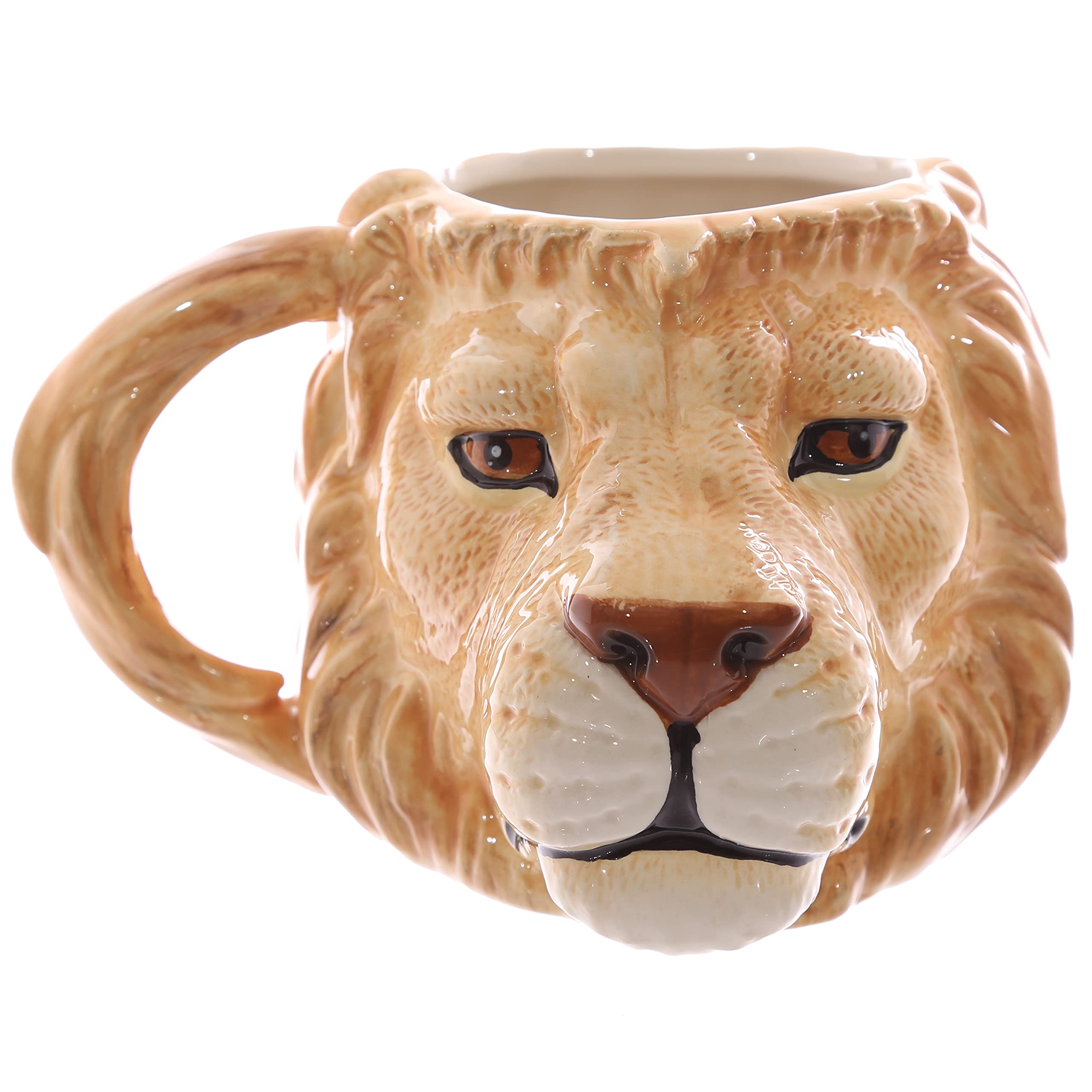 Puckator Lion Head Ceramic Shaped Tea Coffee Mug - Funny Home Accessories - Cute Gifts for Girlfriend - Large Mugs for Men Women Hot Drinks - Cute Cups Presents - Secret Santa Gift - Cup Set