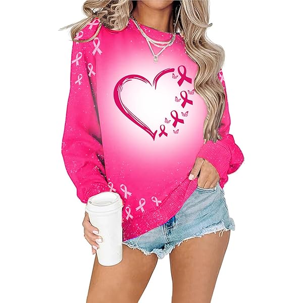 Breast Cancer Shirts For Women: Pink Ribbon Tshirt Cancer Awareness Long Sleeve Shirt Cancer Survivor Tops