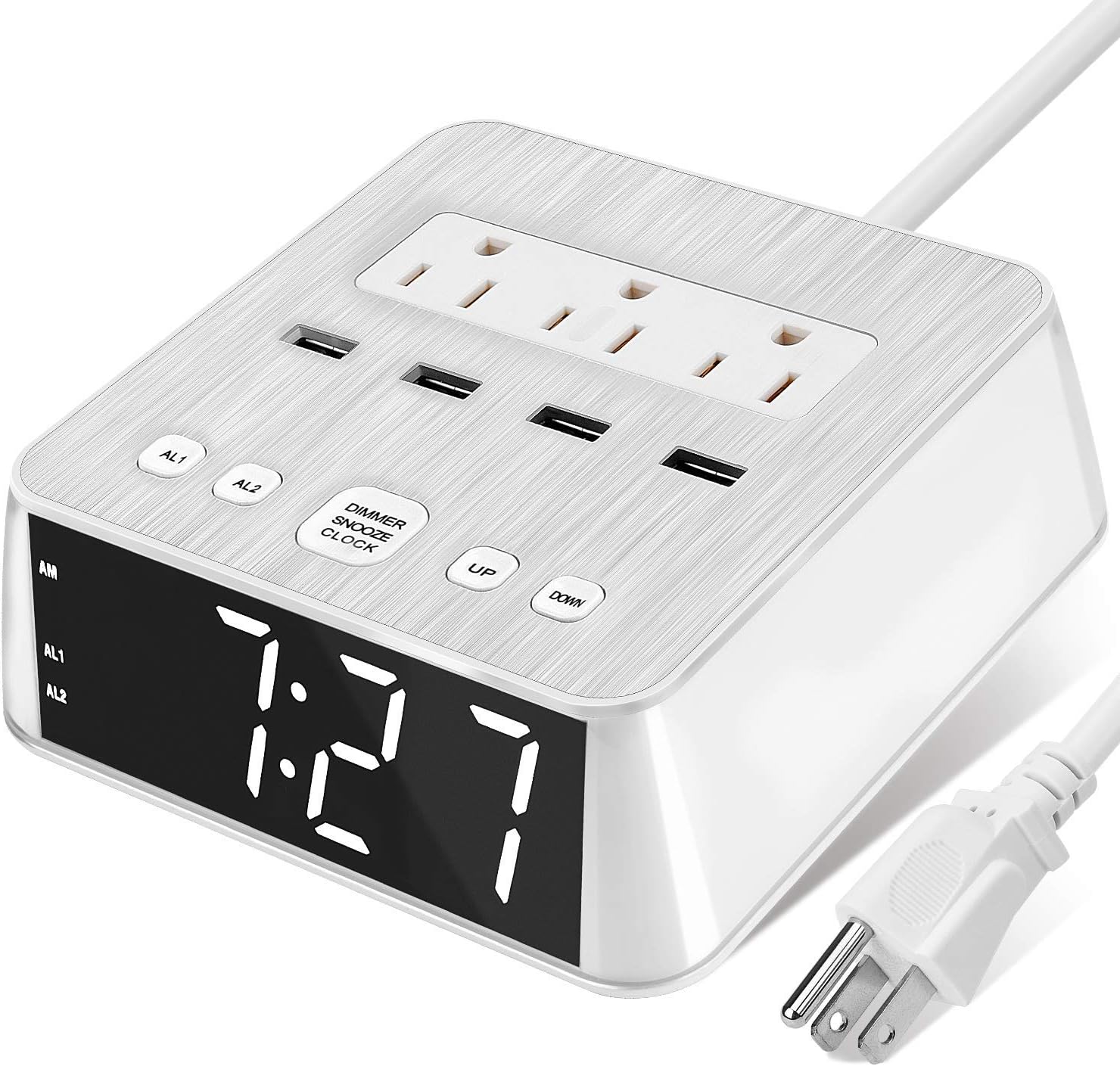 JACKYLED Alarm Clock with USB Charger UL Power Strip Total