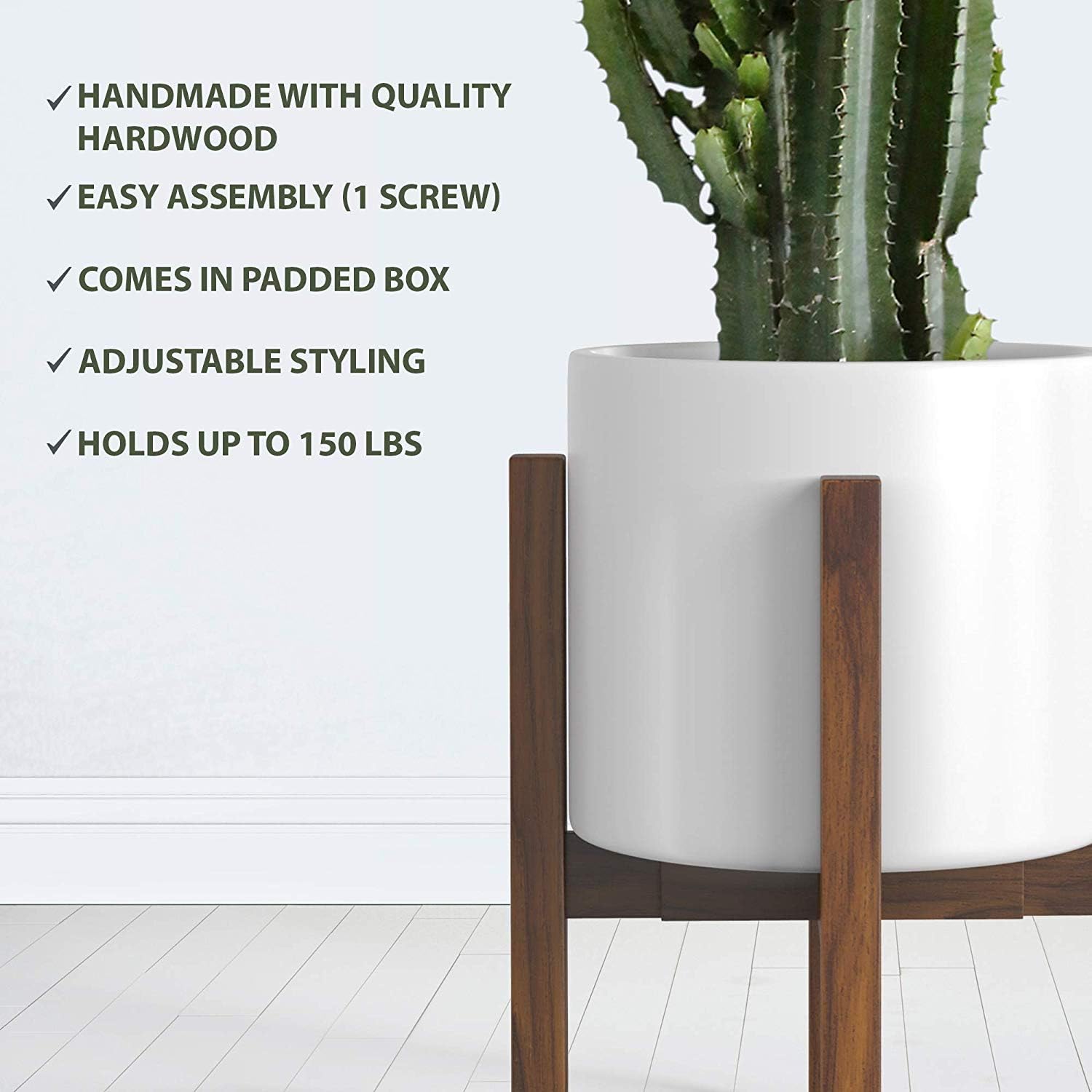 Mid Century Plant Stand - Adjustable Modern Indoor Plant Holder - Brown Planter Fits Medium & Large Pots Sizes 8 9 10 11 12 inches (Not Included) (Adjustable Width: 8-12" x 16" Tall, Dark Brown) : Garden & Outdoor