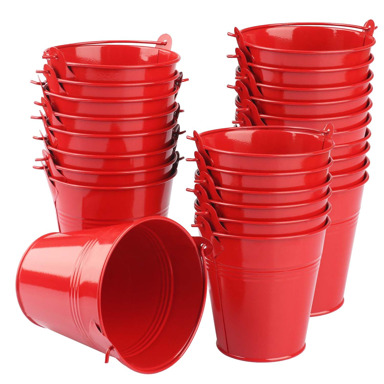 Photo 1 of 25 Pack 4 Inch Red Iron Pail, Metal Buckets with Handle, Easter Bucket,Pencil Holder and Flower Pots, Used to Carry, Store, or Even Plant, by GENHAKON.