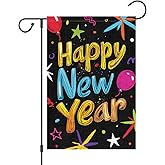 Louise Maelys Happy New Year Garden Flag Double Sided 12x18 Inch Ballon Small Burlap Welcome Winter Holiday Yard Outdoor Outside House Decoration