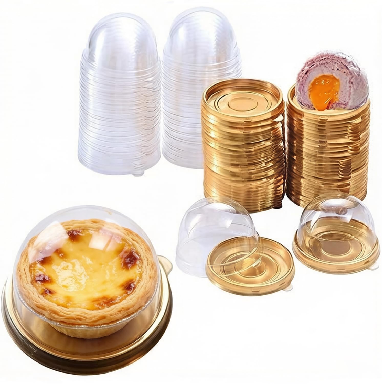 ITODA 50 Pcs Mini Cupcake Boxes Gold Black Cake Packing Boxes Single Cup Cake Dome Box Cupcake Muffin Cookies Holders Mini Cake Box for Muffin Mooncake Cake Macaron