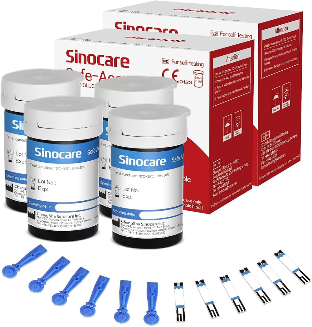 sinocare Safe-Accu Diabetes Test Strips 100 No Code Lancing Devices