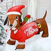 VENLOIS 4FT Christmas Inflatable Dog Decoration with Built-in LEDs Christmas Sausage Dog Blow up Indoor Outdoor Garden Yard Lawn Party Patio Decor