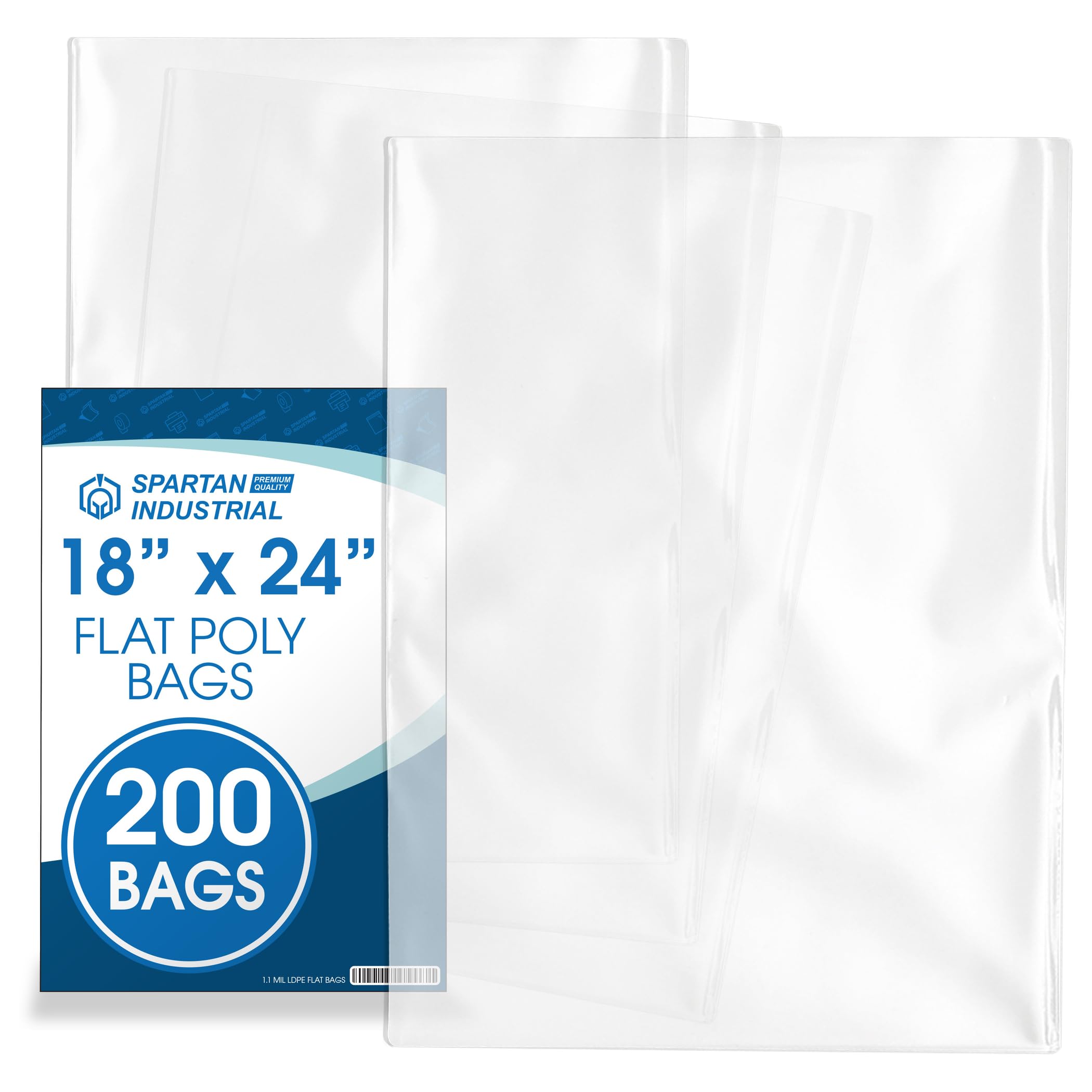Photo 1 of 18" X 24" Open-End Flat Poly Bags (200 Count) - 1.1 Mil Clear Plastic - No Adhesive Strip - For Packaging, Shipping, Storage - Spartan Industrial