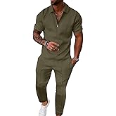 UOUA Mens Sweat Suits Set Tracksuit 2 Piece Outfits Short Sleeve Casual Sweatshirt & Loose Jogging Pants