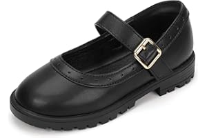 PANDANINJIA Girls Mary Jane School Dress Shoes for Little Big Kid Uniform Chunky Heel Closed Round Toe Flats