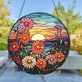JUNWALL Wildflowers Acrylic Window Hanging, Garden Flowers Stained Acrylic Window Decor Hanging Ornaments Indoor Outdoor Garden Stained Art Panel Gift for Women Christmas Thanksgiving