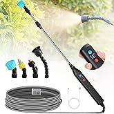 DOUBFIVSY Battery Powered 33" Garden Sprayer Wand, 3 Adjustable Speeds, 4 Mist Nozzles, 10 FT Hose, Black, ABS Handle, Stainless Steel Tube, Lawn & Garden Sprayer