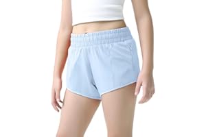 Aurefin Girls Lightweight Athletic Shorts, Quick Dry Running Shorts with Zip Pocket, Workout Sports Short for Teen Kids