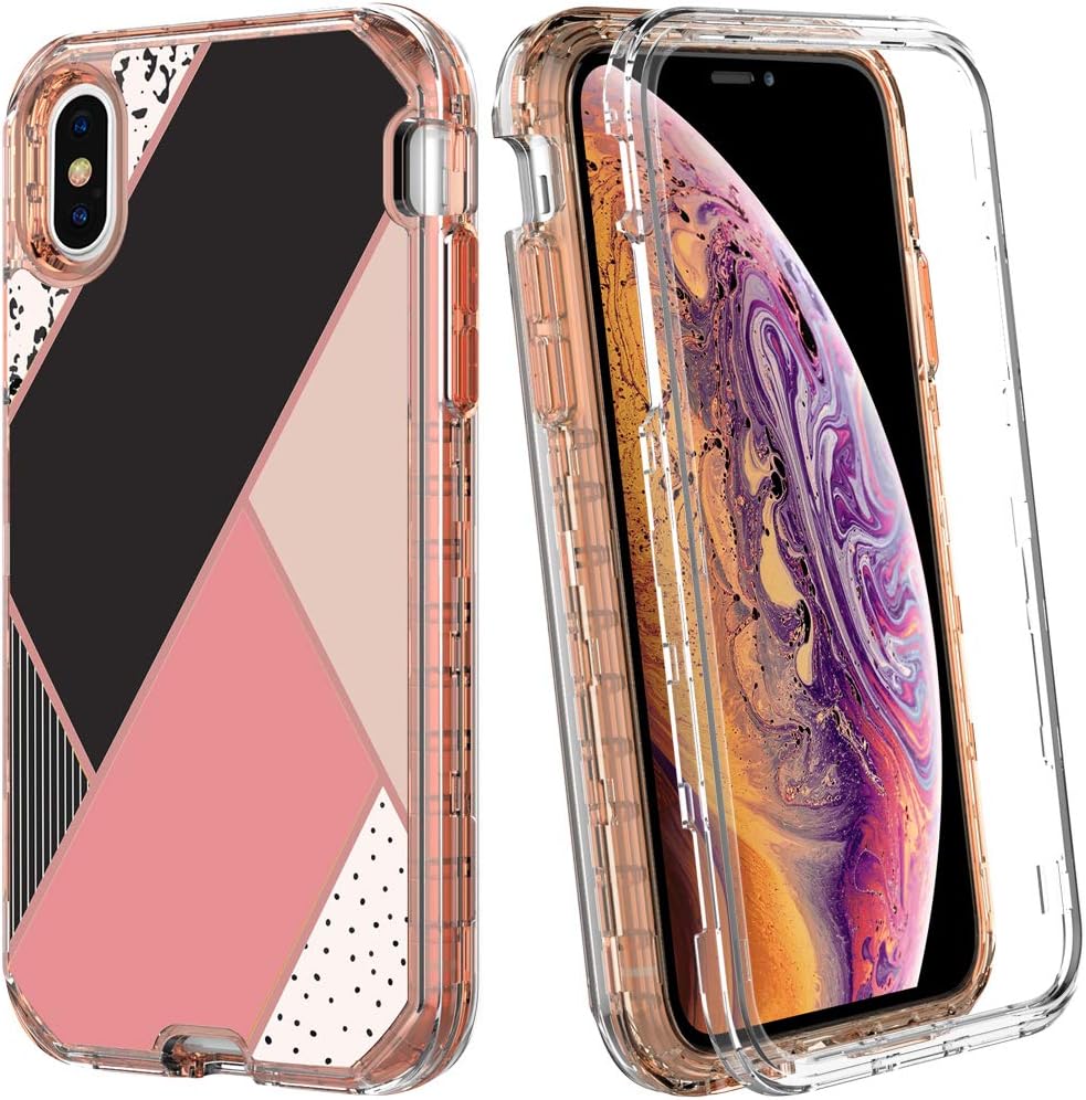 iPhone Xs Max Case,lovemecase Full-Body Glitter Marble 3 in 1 Heavy Duty Hybrid Sturdy Armor Defender High Impact Shockproof Protective Cover Case for iPhone Xs Max 6.5 Inch (Pink Marble)