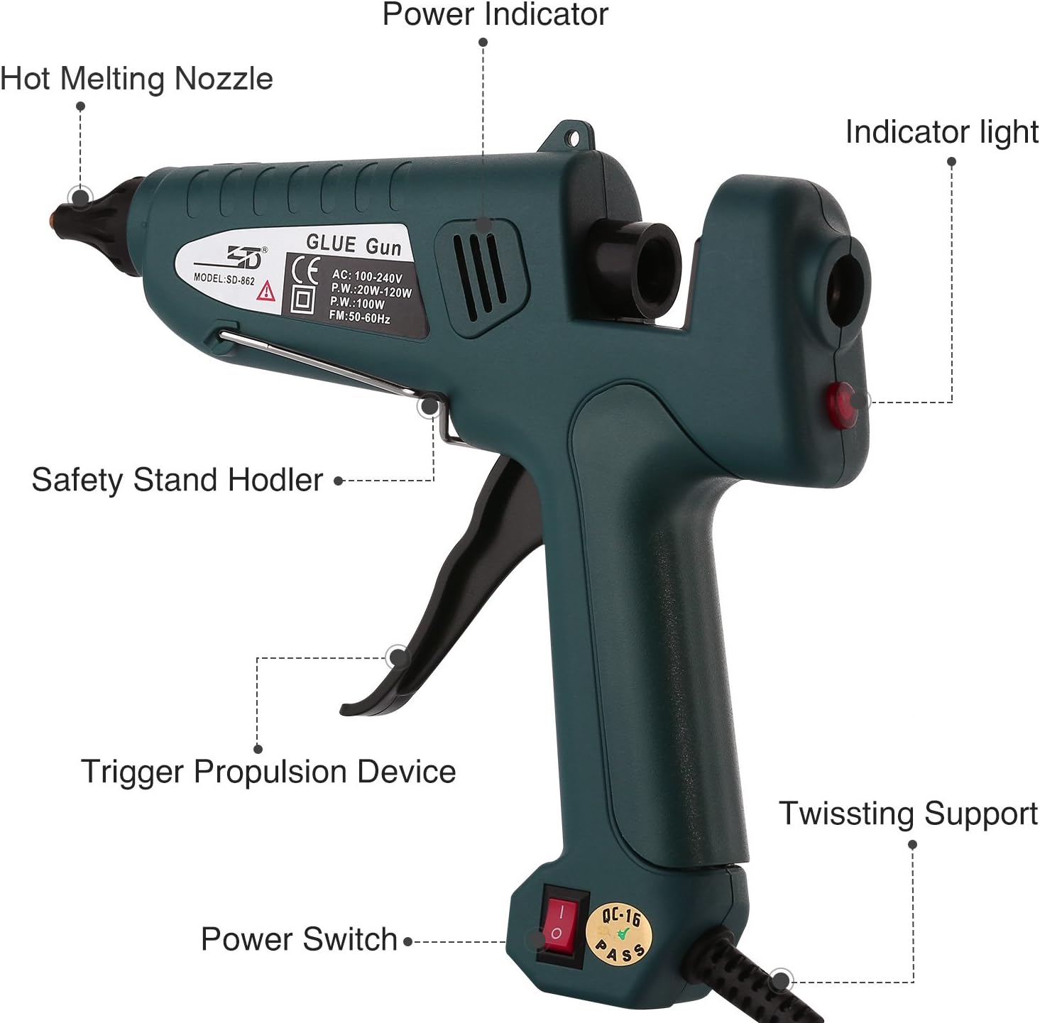 Hot Glue Gun,100W High Temp Heavy Duty Melt Glue Gun Kit with 30pcs Glue Sticks(7/16"x 8"),for Office/Handmade Crafts Decoration/Christmas Decoration/Gifts (Dark Green): Industrial & Scientific