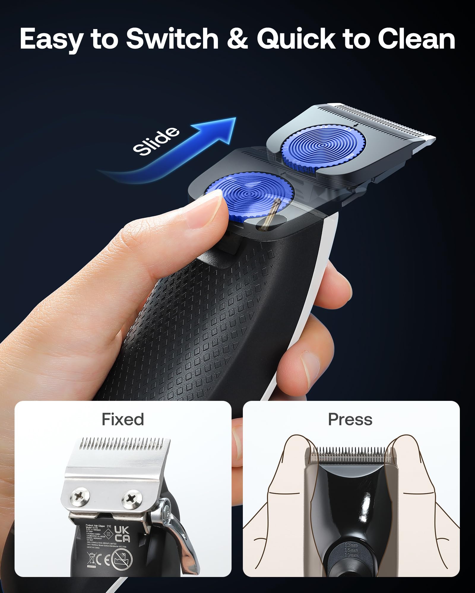 GLAKER Clippers for Hair Cutting - Cordless 2 in 1 Versatile Hair Trimmer with 8 Guards,Professional Barber Kit for Barbershop, Ideal Gift for Men