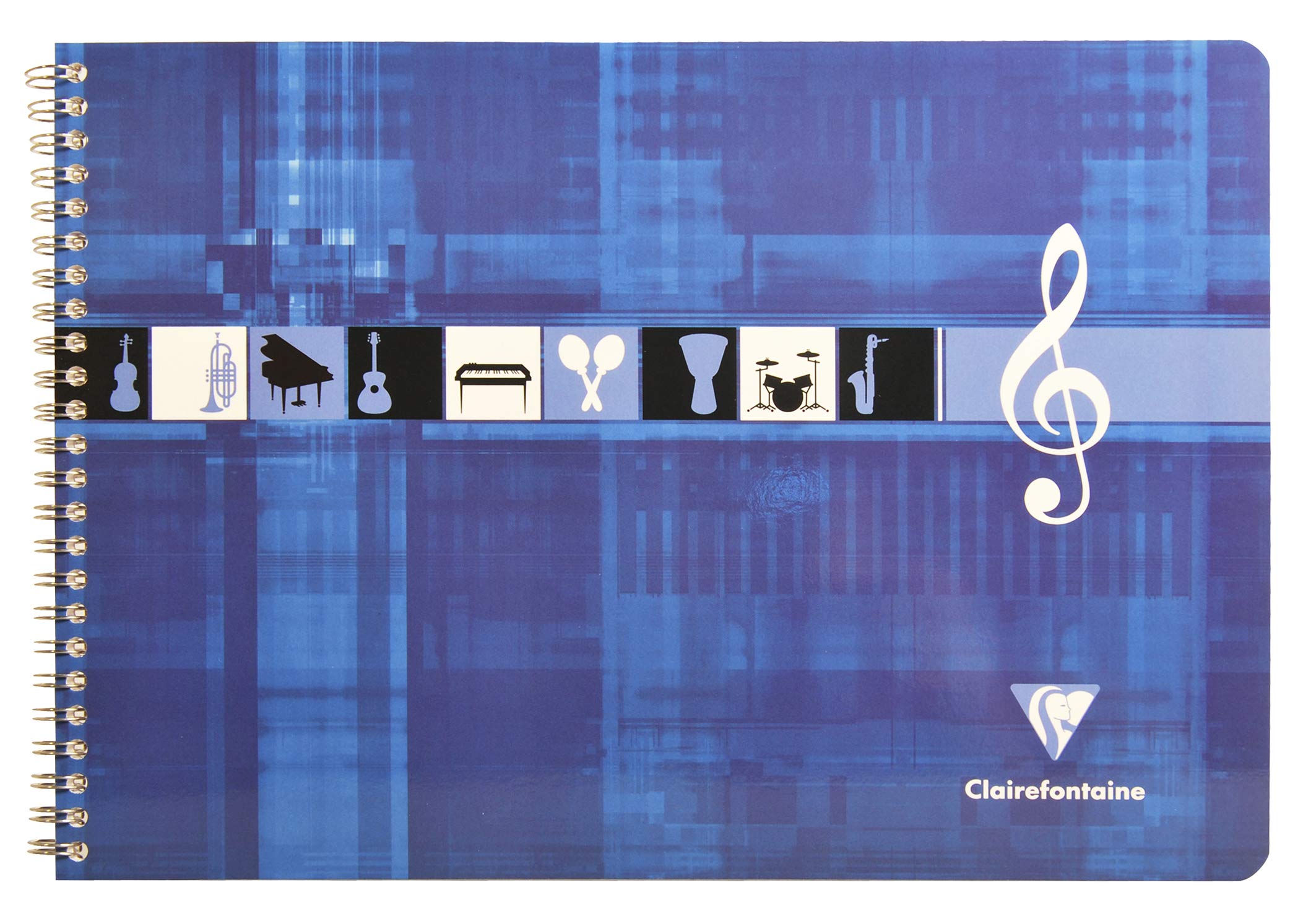 Clairefontaine 8104C Set of 10 Klein Blue Spiral Music Notebooks - A4 21x29.7 cm - 50 Pages 8 Staves - 90 g White Paper - Laminated Card Cover