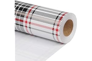 BIOBROWN Christmas Wrapping Paper Roll with Trim Ribbon 17 Inch X 40 Feet (56.6 sq. ft. ttl.) White/Black Plaid Design Perfect for Christmas, Party, Xmas, Holiday Gift Wrap